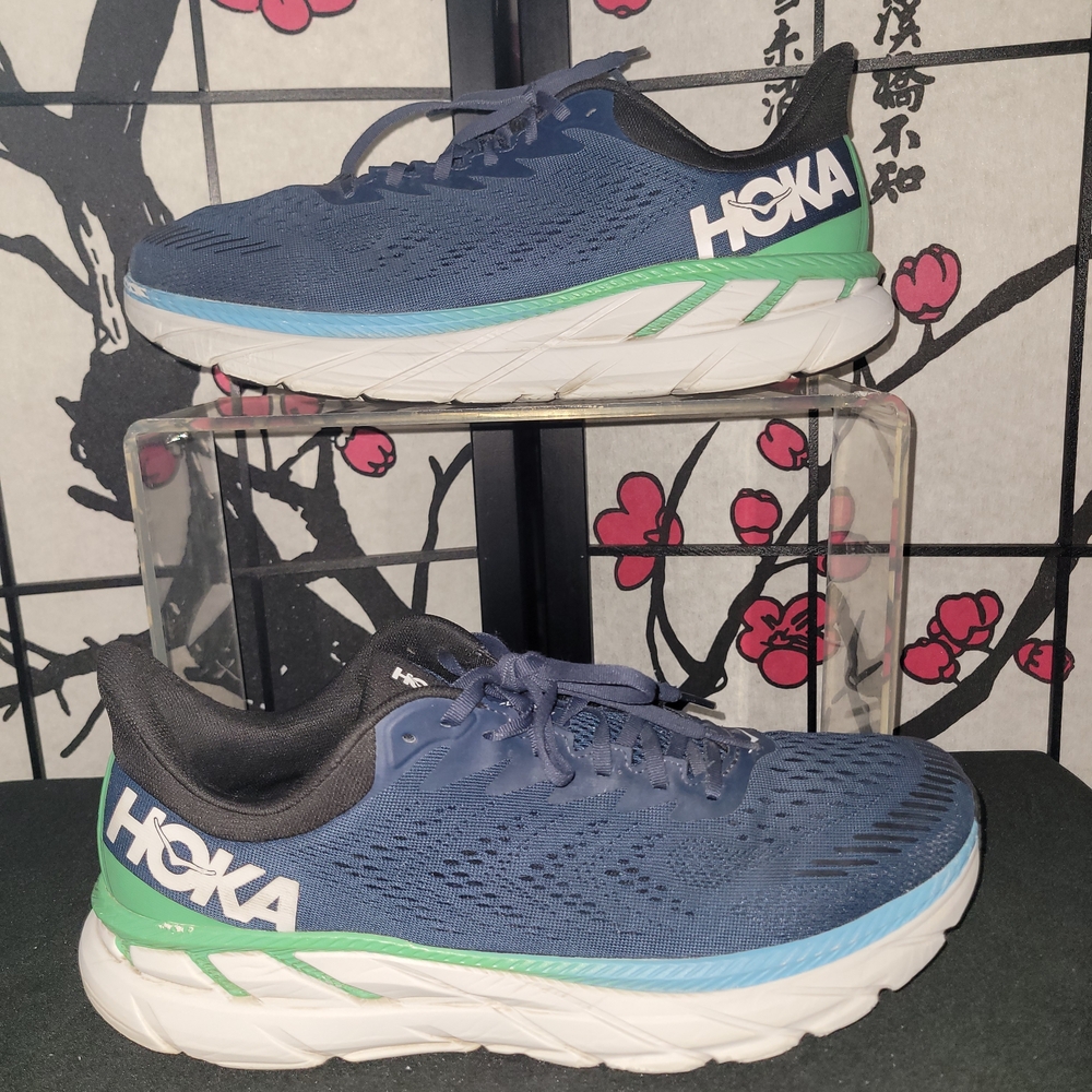 Hoka One One Navy and Teal Athletic Sneakers